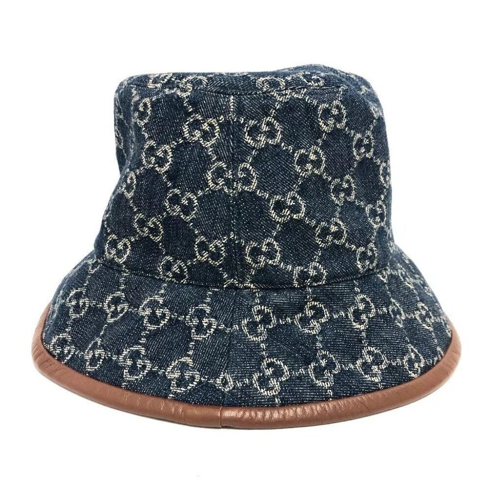GUCCI 576371 GG Denim Bucket hat Hat cotton blue/Brown Unused